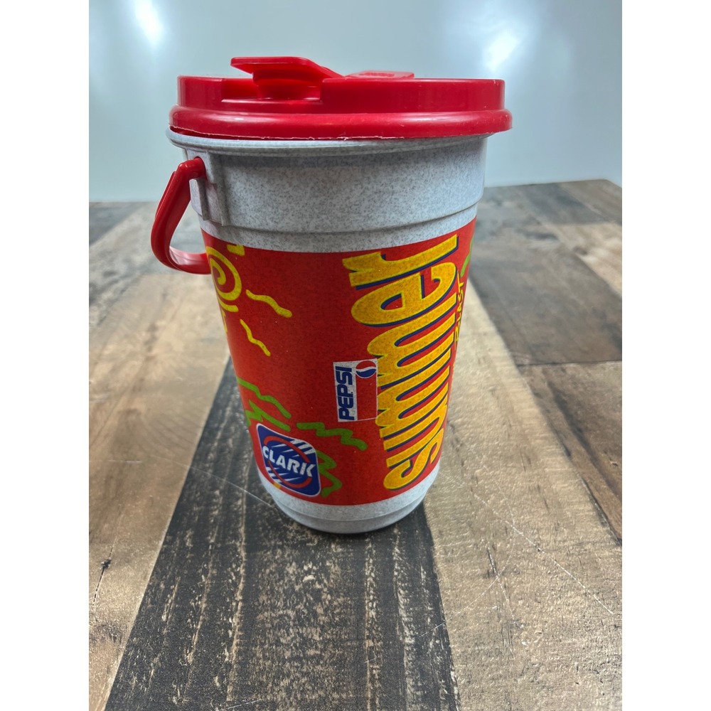 Vintage‎ Pepsi Summer Beach Blast Plastic Travel Mug Cup with Lid Red Yellow